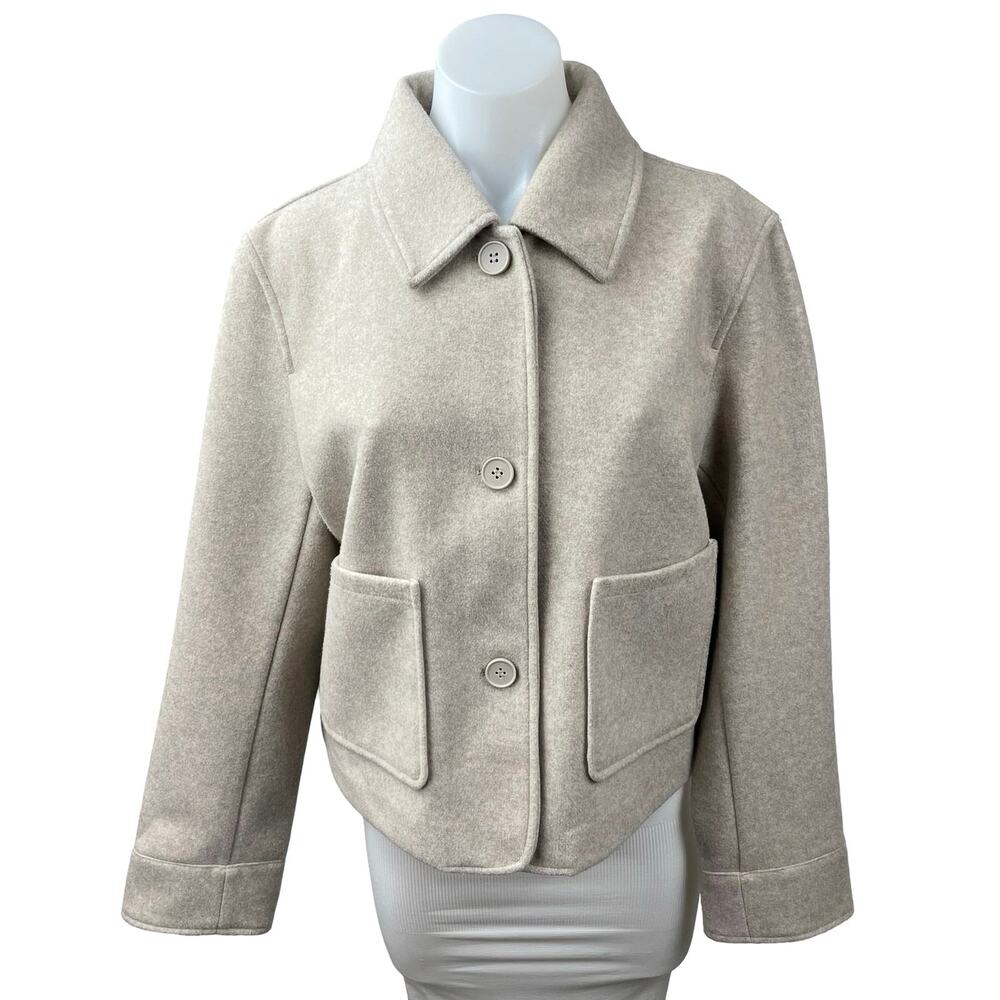 Zara Women's Beige Collared Long Sleeve Button Down Shirt Shacket Coat Jacket M